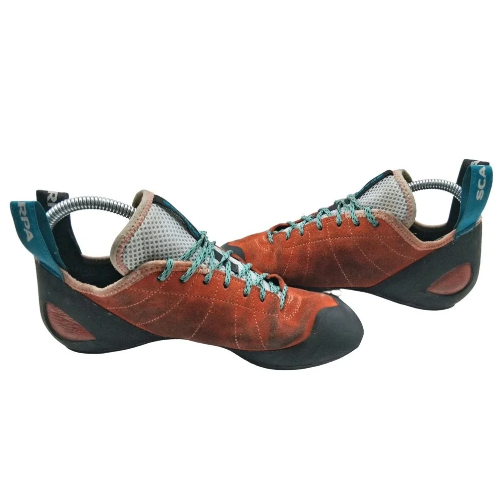 Scarpa Shoes Womens 8.5 Mens 7.5 Orange Helix WMN Rock Climbing Suede Italy